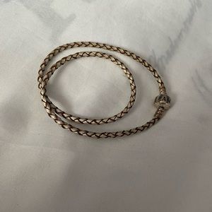 PANDORA 15” champagne leather bracelet.